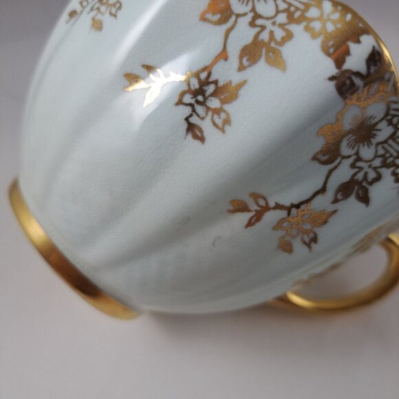 Paragon Bone China Tea Cup Saucer Pale Blue Green Gold Floral Accents Vintage - Picture 11 of 16